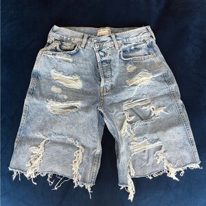 Free People Light Blue Distressed Jean Shorts